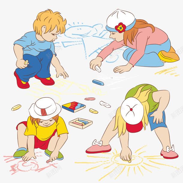 小朋友画画png免抠素材_新图网 https://ixintu.com 创意 卡通 小朋友 手绘 画画