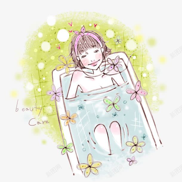 梦幻女孩png免抠素材_新图网 https://ixintu.com 可爱 梦幻 洗澡的女孩 清新 绿色 美女洗澡 花瓣