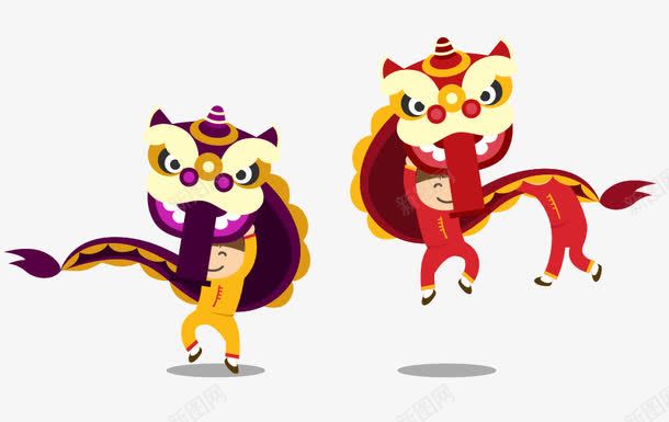 人物新年舞狮插画矢量图ai免抠素材_新图网 https://ixintu.com 插画 插画人物 插画设计 新年 矢量人物 舞狮 矢量图