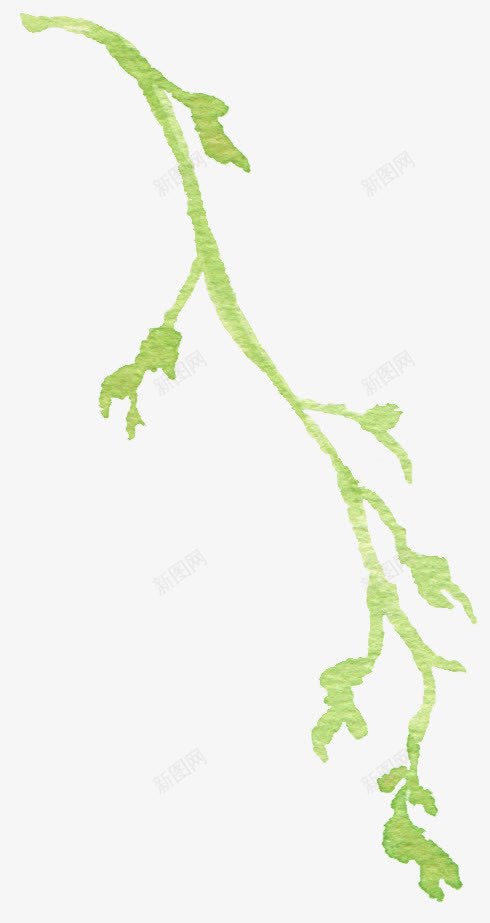 绿色枝条png免抠素材_新图网 https://ixintu.com 毛笔画 水彩画 绿色