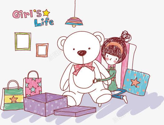 抱熊的女孩png免抠素材_新图网 https://ixintu.com 卡通 大熊 女孩 手绘
