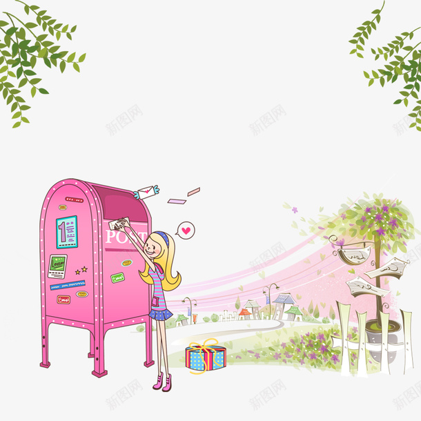 送信的女孩psd免抠素材_新图网 https://ixintu.com 女孩 手绘 粉色 送信