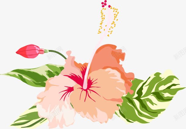 手绘粉色花朵png免抠素材_新图网 https://ixintu.com 叶子 唯美 手绘 水彩 粉色 花朵 花瓣 花苞