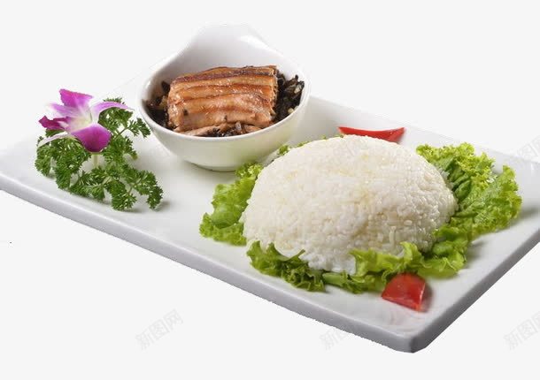 梅菜扣肉饭png免抠素材_新图网 https://ixintu.com 扣肉 梅菜 美味扣肉 美味食品 花瓣 青菜