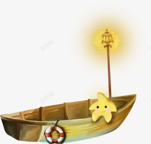 手绘木船小灯png免抠素材_新图网 https://ixintu.com 小木船 小灯 手绘 救生圈 木船