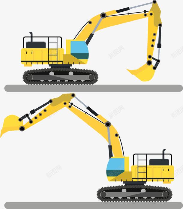 黄色挖掘机png免抠素材_新图网 https://ixintu.com 建筑 扁平化 矢量挖掘机 矢量素材 黄色