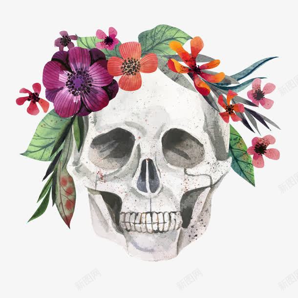 死亡和花png免抠素材_新图网 https://ixintu.com 头骨 手绘 春天 骷髅头