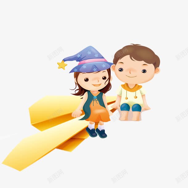 坐飞机的小孩png免抠素材_新图网 https://ixintu.com 卡通 女孩 男孩 纸飞机