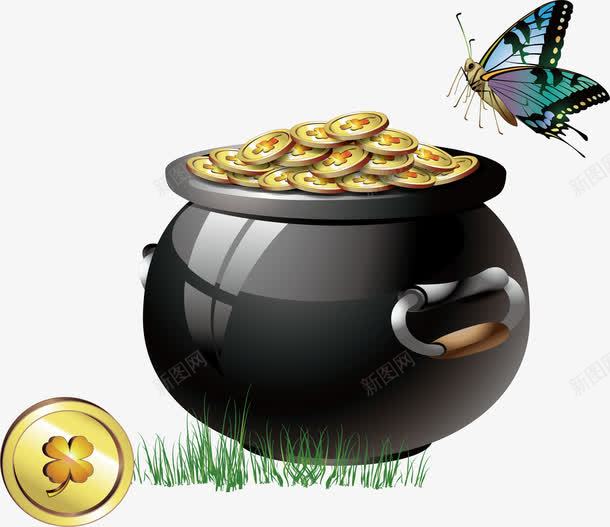 装满金币的聚宝盆矢量图ai免抠素材_新图网 https://ixintu.com 四叶草 容器 矢量图 聚宝盆 聚宝盆图 草地 蝴蝶 装满 金币 金币矢量