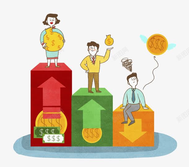 阶梯上的人png免抠素材_新图网 https://ixintu.com 卡通 增长 手绘 箭头 钱袋子 阶梯 高兴地