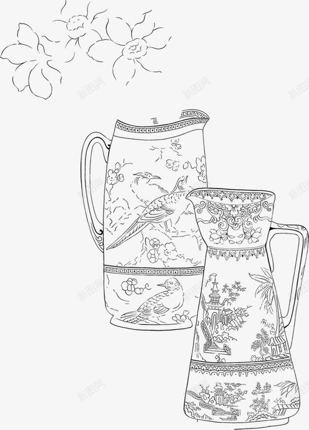 手绘复古容器花朵png免抠素材_新图网 https://ixintu.com 复古 容器 花朵