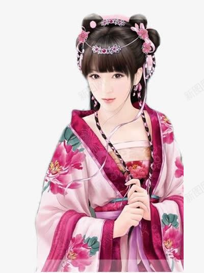 粉衣俏皮古风手绘女子png免抠素材_新图网 https://ixintu.com 俏皮 古风 女子 手绘