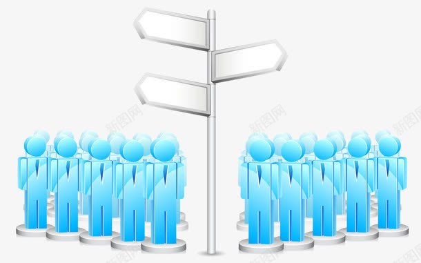 路标下的小人png免抠素材_新图网 https://ixintu.com 商业 商务 团队 小人 箭头 蓝色团队 蓝色小人 路标