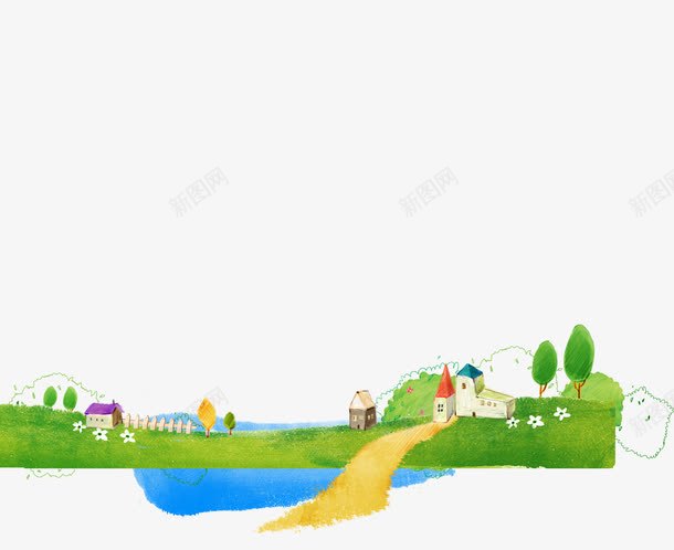 手绘绿色青山绿水美景png免抠素材_新图网 https://ixintu.com 绿色 美景 青山绿水