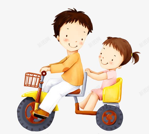 手绘卡通png免抠素材_新图网 https://ixintu.com 卡通人物 水彩 骑单车