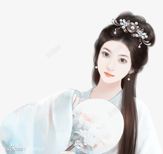 古扇白裙忧郁女子png免抠素材_新图网 https://ixintu.com 女子 忧郁 白裙子