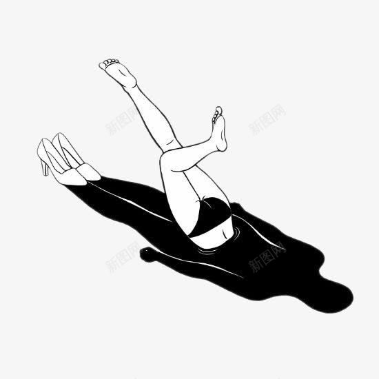 跳入自己的影子里png免抠素材_新图网 https://ixintu.com 创意插画设计 卡通手绘 影子 黑白简画