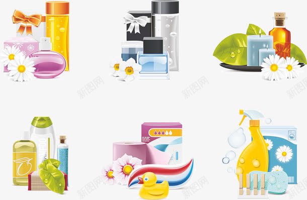化妆品套装png免抠素材_新图网 https://ixintu.com 化妆品 卡通 图案 套装