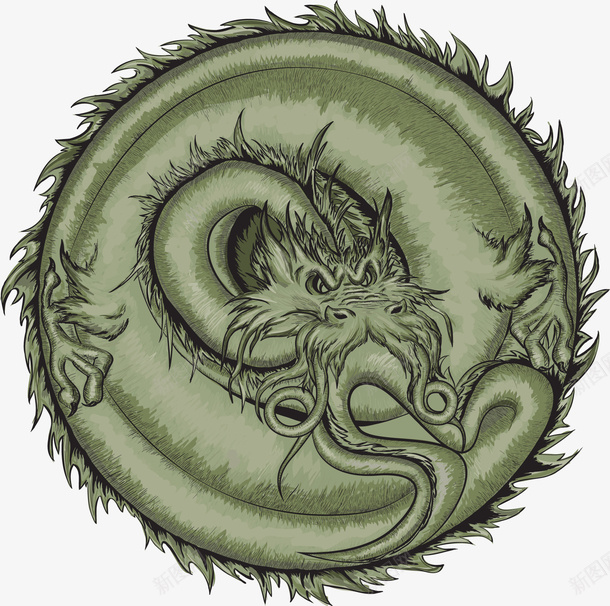 装饰盘起的绿色龙矢量图eps免抠素材_新图网 https://ixintu.com 绿色 装饰 龙 矢量图