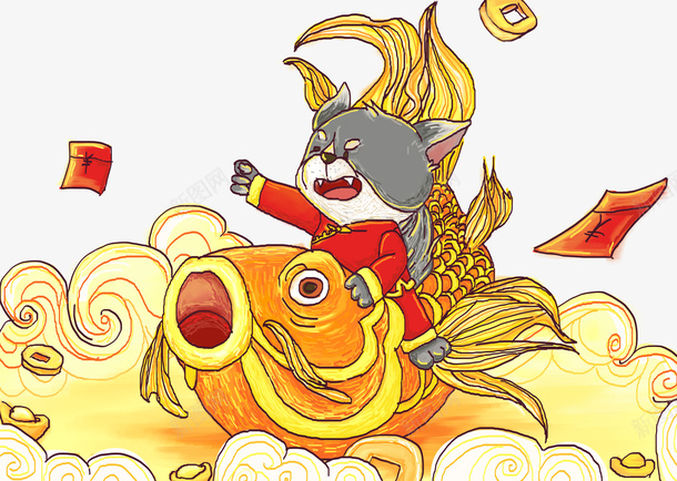 手绘狗年装饰卡通插画psd免抠素材_新图网 https://ixintu.com 2018 卡通手绘 卡通插画 年年有余 狗年 装饰图案