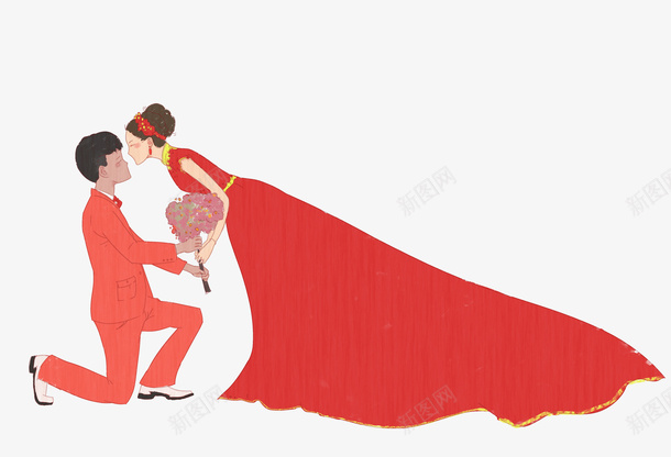 彩色扁平化婚姻卡通插画psd免抠素材_新图网 https://ixintu.com 卡通 发型 婚姻 彩色 扁平化 插画 穿着 花朵