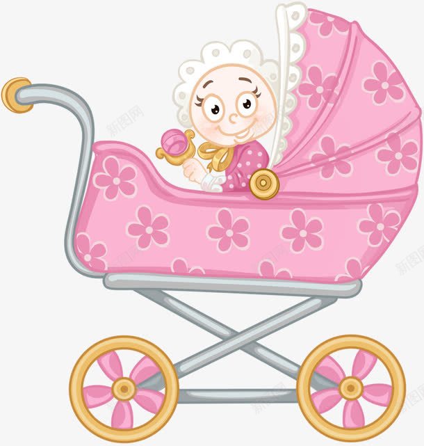 婴儿与婴儿车png免抠素材_新图网 https://ixintu.com 可爱婴儿 婴儿 婴儿车 粉红色婴儿车