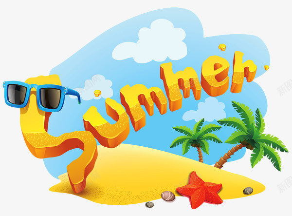 沙滩上的summerpng免抠素材_新图网 https://ixintu.com summer 墨镜 沙滩
