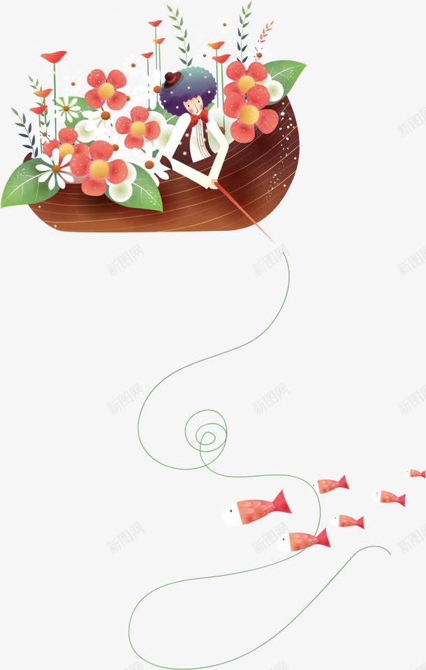 出海钓鱼矢量图ai免抠素材_新图网 https://ixintu.com 唯美 花朵 花船 钓鱼 钓鱼的人 矢量图