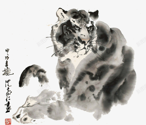 水墨画老虎png免抠素材_新图网 https://ixintu.com 中国风 国画 水墨画 水墨虎 老虎 虎头水墨