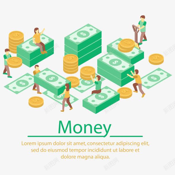 钞票和硬币png免抠素材_新图网 https://ixintu.com 人物 有钱人 矢量素材 硬币 钞票