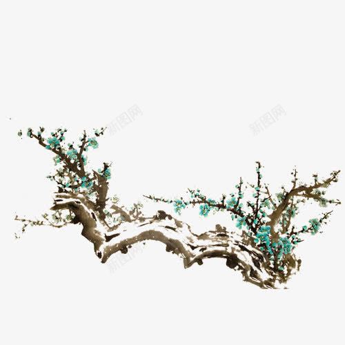 水墨梅花png免抠素材_新图网 https://ixintu.com 卡通 树枝 水墨梅花 素材精品屋 绿色
