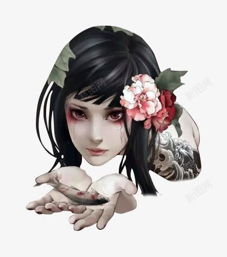 蛇妖png免抠素材_新图网 https://ixintu.com 人头 卡通 复古 小女孩 艺术 蛇妖