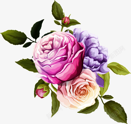 手绘水彩三株大花png免抠素材_新图网 https://ixintu.com 三株大花 唯美 植物 绿色树叶 花朵 花瓣 鲜花