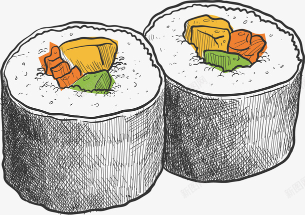 手绘寿司矢量图ai免抠素材_新图网 https://ixintu.com 寿司 手绘 食品 矢量图