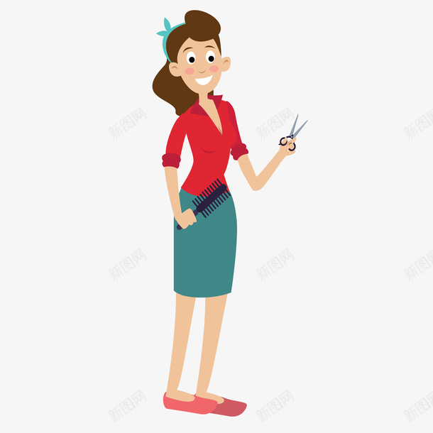 理发师女孩png免抠素材_新图网 https://ixintu.com 卡通人物 卡通女子 卡通理发师 理发师 红衣女孩