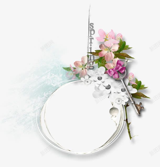 边框促销png免抠素材_新图网 https://ixintu.com 圆形 手绘花 蝴蝶结 边框