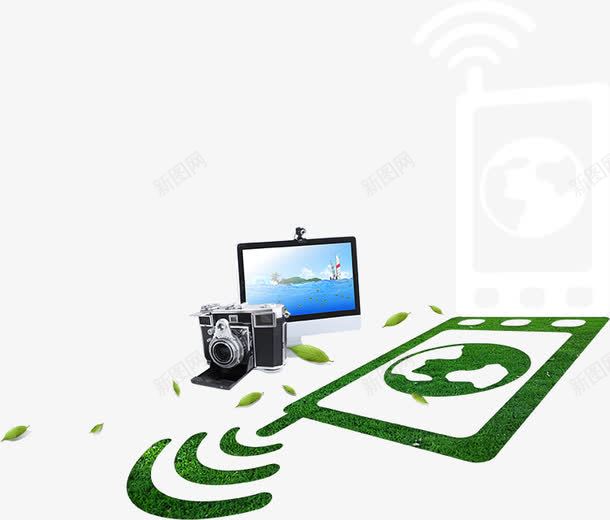 手机信号与电脑照相机png免抠素材_新图网 https://ixintu.com 手机信号 照相机 环保 电脑 绿色 绿色环保 节能环保