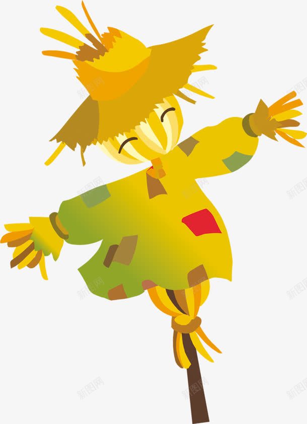 手绘黄绿色稻草人png免抠素材_新图网 https://ixintu.com 稻草人 黄绿色