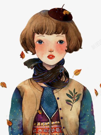 手绘森系短发女孩png免抠素材_新图网 https://ixintu.com 手绘 插画 装饰
