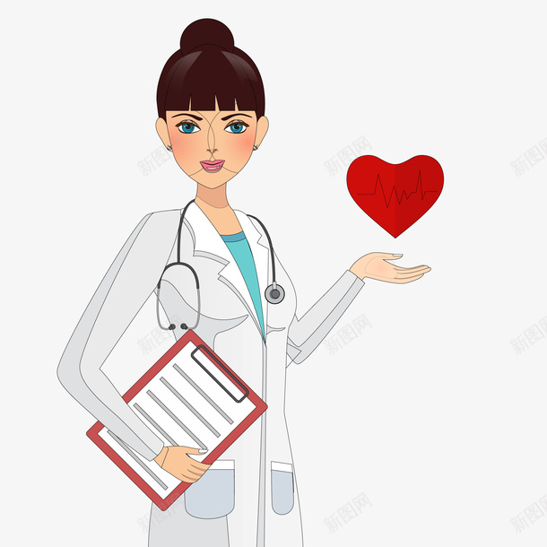 女医生与心电图矢量图ai免抠素材_新图网 https://ixintu.com 人物设计 医生 卡通 听诊器 心脏 角色设计 矢量图