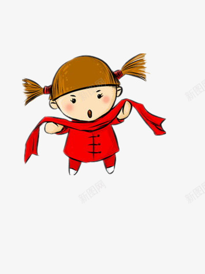 两个辫子的女孩png免抠素材_新图网 https://ixintu.com 人物 喜庆 围巾 红色