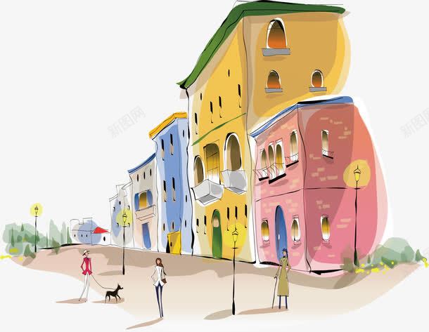 手绘城市建筑插画手绘png免抠素材_新图网 https://ixintu.com 手绘 手绘城市建筑 插画