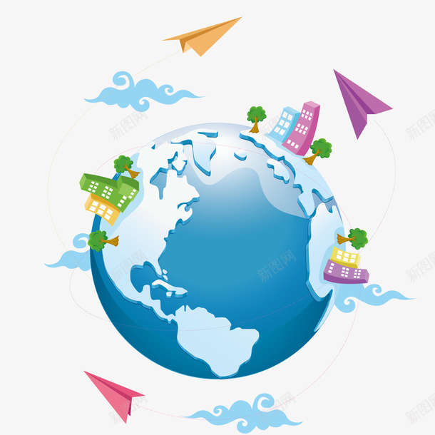 卡通环球地球矢量图eps免抠素材_新图网 https://ixintu.com 世界 免扣PNG 卡通 地球 环球 飞机 矢量图