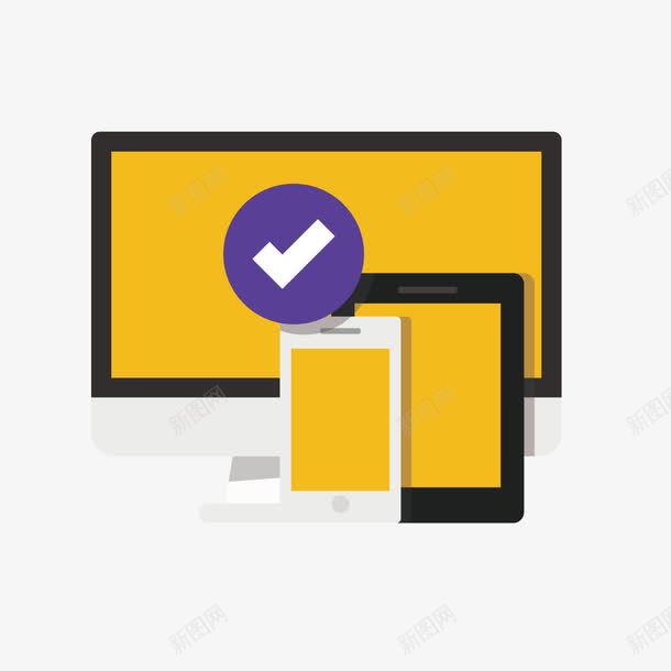黄色电脑png免抠素材_新图网 https://ixintu.com 商务 对号 扁平化 手机 电脑 科技 链接 黄色