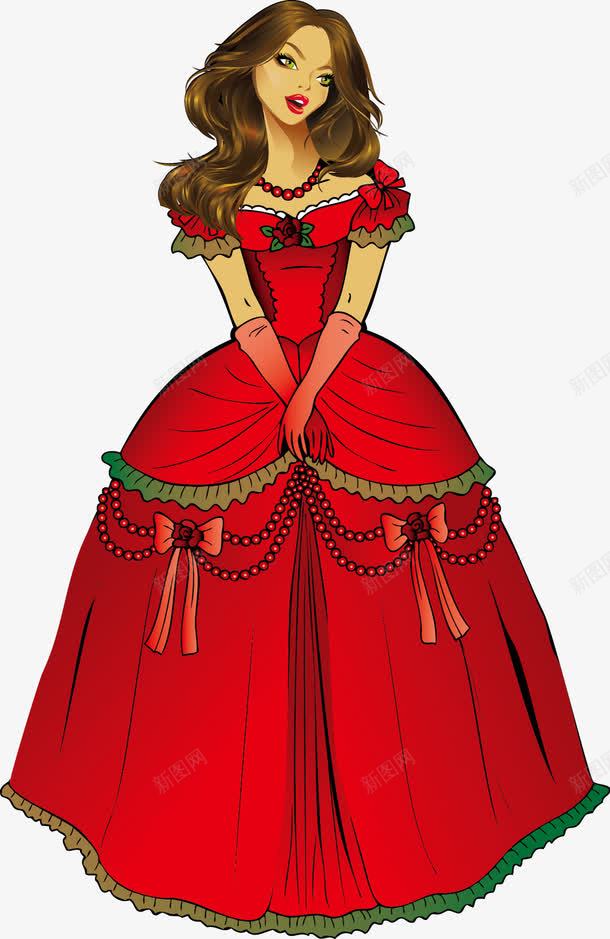穿红色礼服女孩人物插画png免抠素材_新图网 https://ixintu.com 人物矢量插画 女孩 时尚女性 红色礼服 美女
