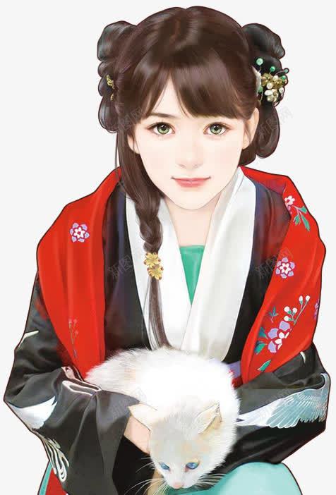 白猫黑衣女子png免抠素材_新图网 https://ixintu.com 女子 白猫 黑衣