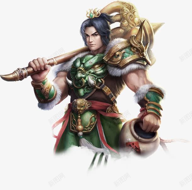 金色大锤绿甲将军古风手绘png免抠素材_新图网 https://ixintu.com 古风 将军 巨锤 金色