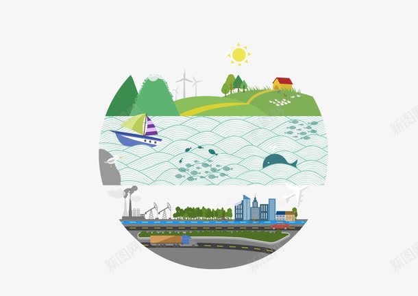 多色绿色家园幻想图案png免抠素材_新图网 https://ixintu.com 多色生活元素 矢量图案 矢量绿色生活元素 绿色家园图案