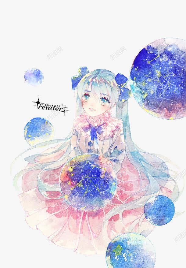蓝色梦幻水彩花朵美女png免抠素材_新图网 https://ixintu.com 梦幻 水彩 美女 花朵 蓝色