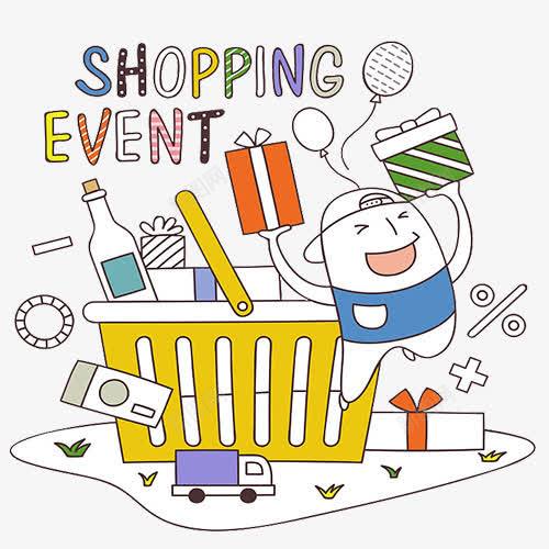 购物装饰png免抠素材_新图网 https://ixintu.com 卡通有趣 手绘彩图 英文字母 装饰人物 设计图 购物